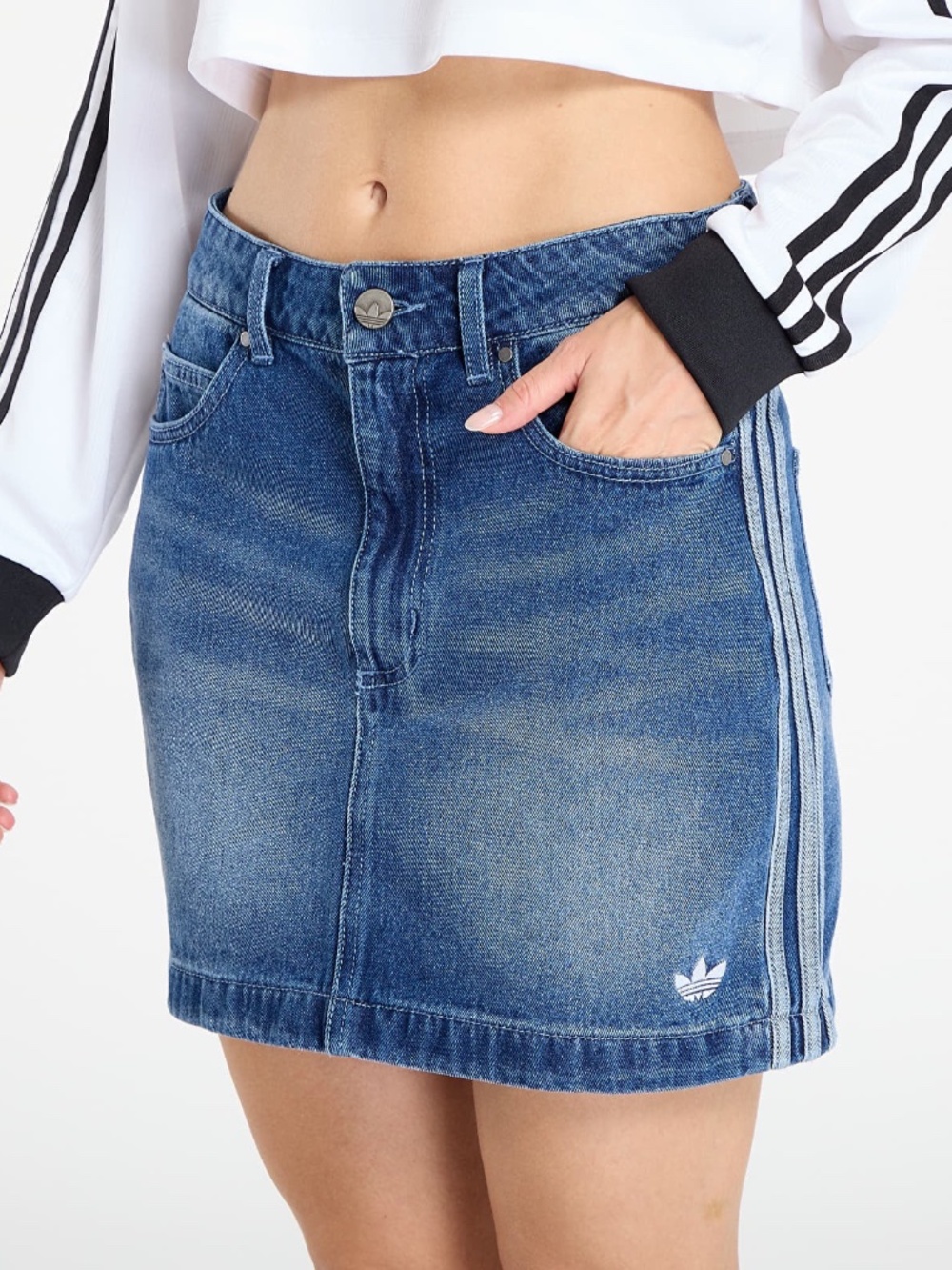 adidas Originals Adicolor 3 Stripes Indigo Blue Denim Mini Skirt Size 10 JW2649
